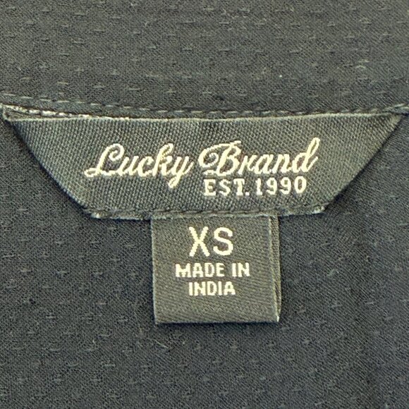 Lucky Brand Collarless V-Neck Henley Blouse Women XS Black - Picture 5 of 9